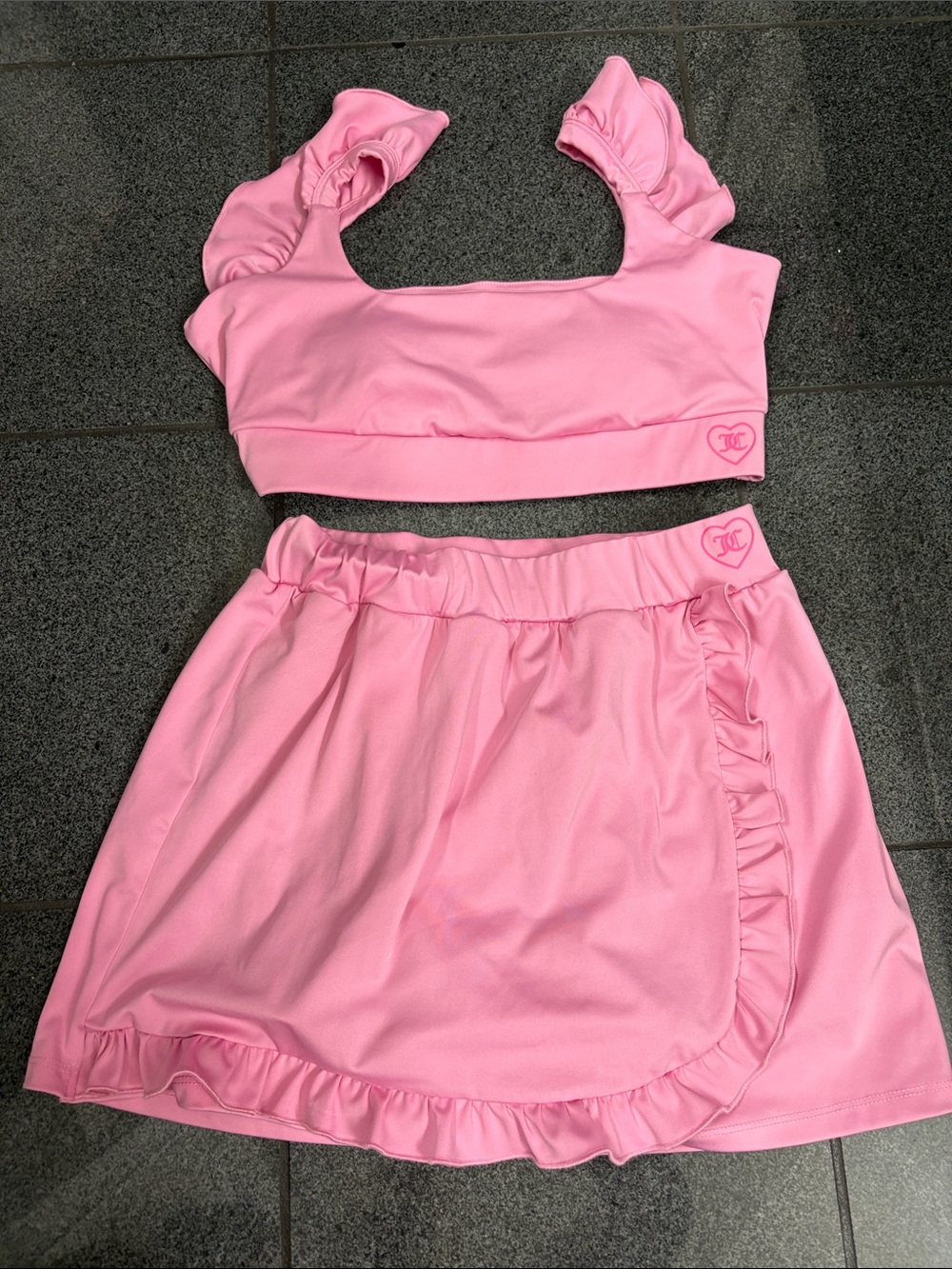 Juicy Couture Pink Ruffle Crop Top & Skort Set